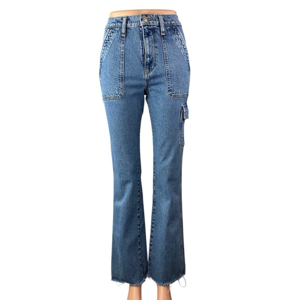 Hudson Women's Blue High Rise Raw Hem Flared Bootcut Denim Jeans Pants Size 25